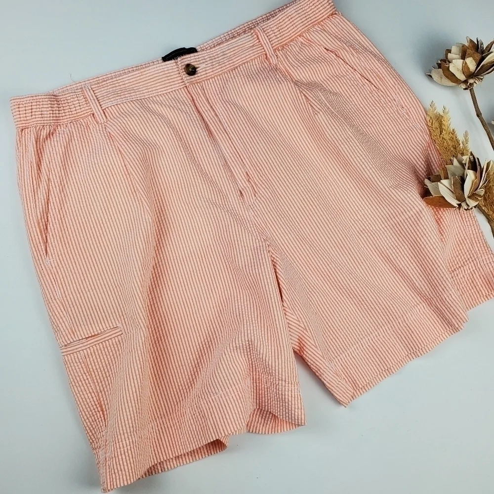 New Saddlebred Orange Wht Gingham Men's Shorts 36 - Picture 4 of 9